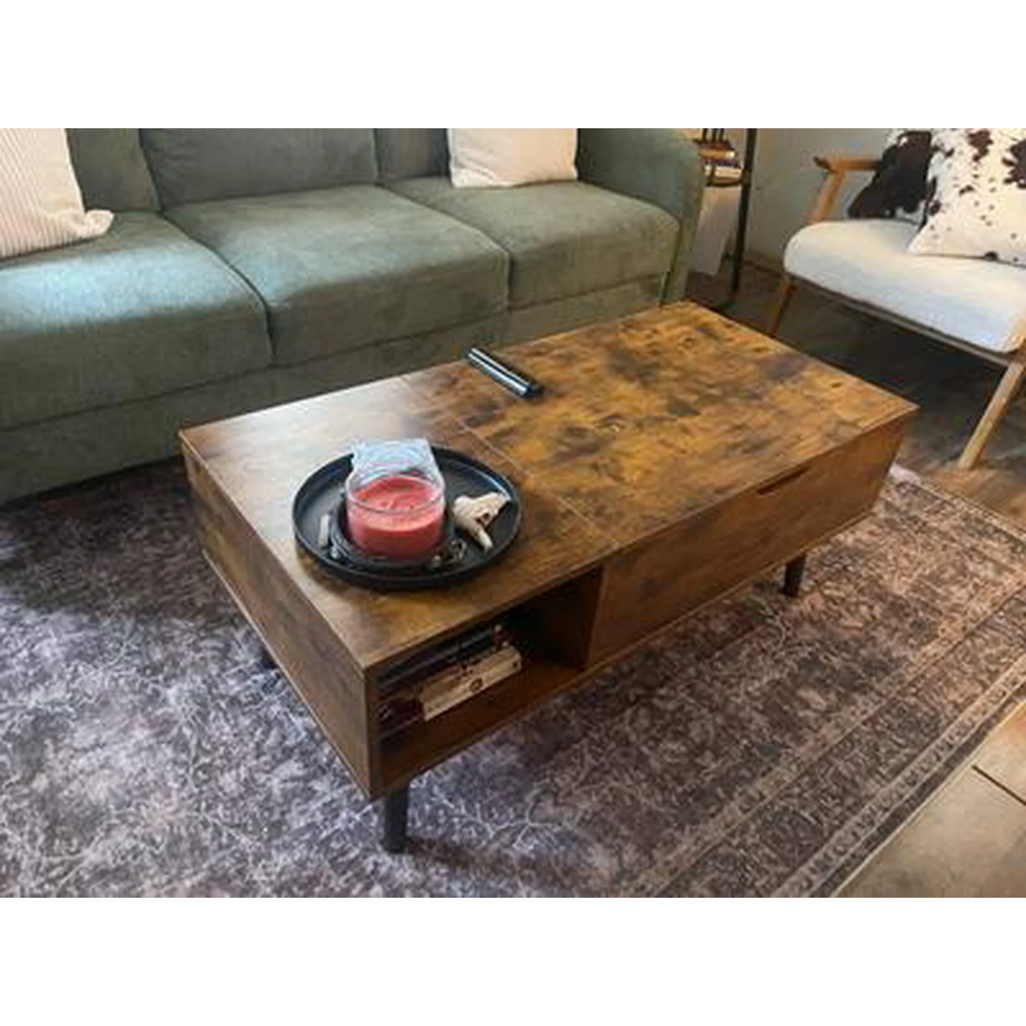 Edx Wooden Lift Top Coffee Table with Hidden Compartments and Adjustable Shelves  for Small Homes, Apartments, Reception Rooms photo review