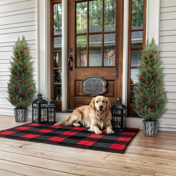 2Pcs 4FT Pre-lit Artificial Potted Christmas Trees with 100 LED Lights, 190 Tips & Snowflake Base for Porch Table Home Decor