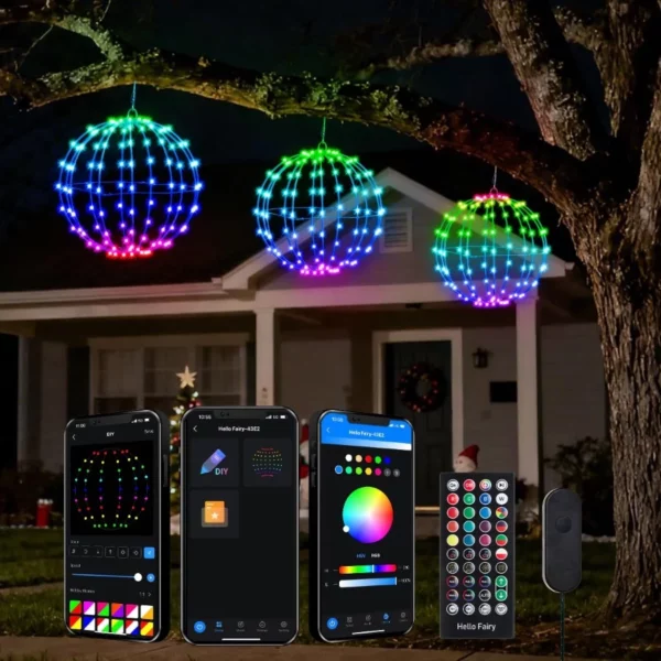 3 Pack 12 Inch Smart LED Christmas Sphere Lights, 108 LED Color Changing Foldable Ball Lights with App Remote Control, Outdoor Holiday Decoration