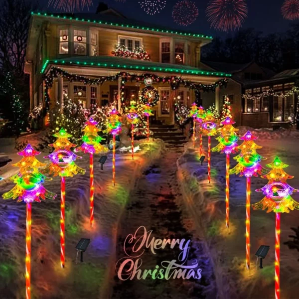 3 Pack 30.7'' Solar Christmas Pathway Lights, 51 LED Large Xmas Tree Candy Cane Stake Lights Outdoor for Garden Lawn Yard Holiday Decorations