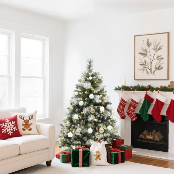 4.5FT Prelit Scotch Pine Christmas Tree with 396 Branch Tips, 150 Lights, Remote Control, Green Artificial Holiday Decor