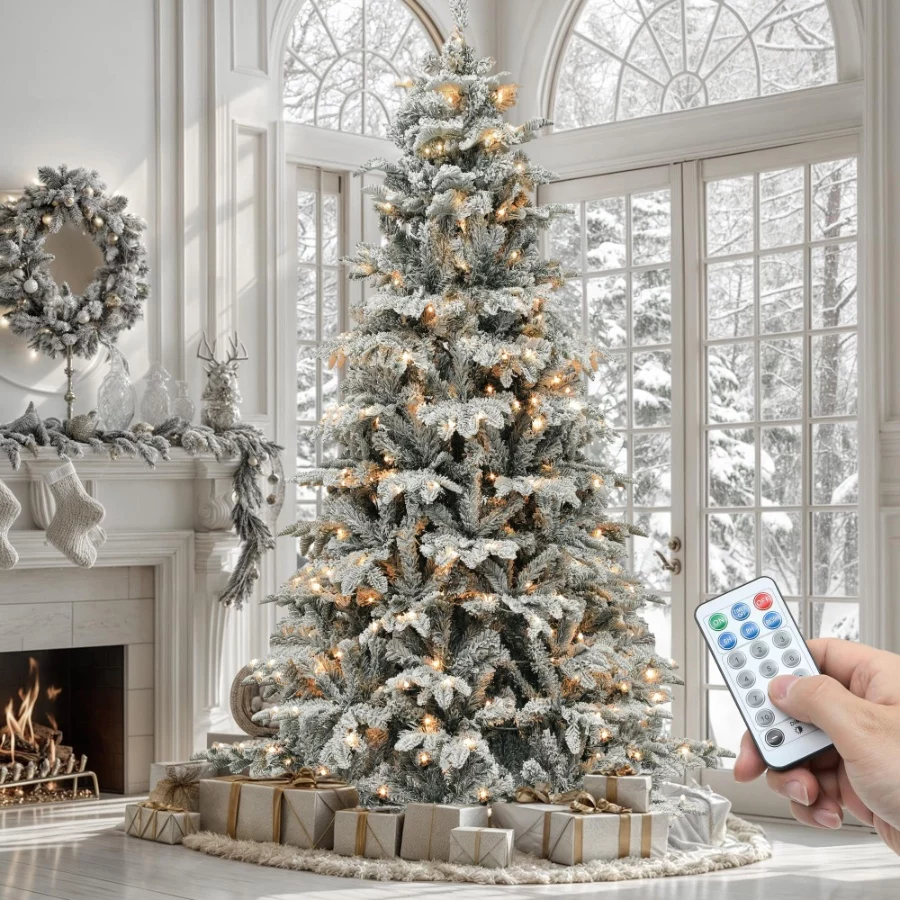 7.5 FT Snow Flocked Twinkle Christmas Tree with 1010 Thickened Branch Tips and 450 Lights (3) 7.5 FT Snow Flocked Twinkle Christmas Tree with 1010 Thickened Branch Tips and 450 Lights 3