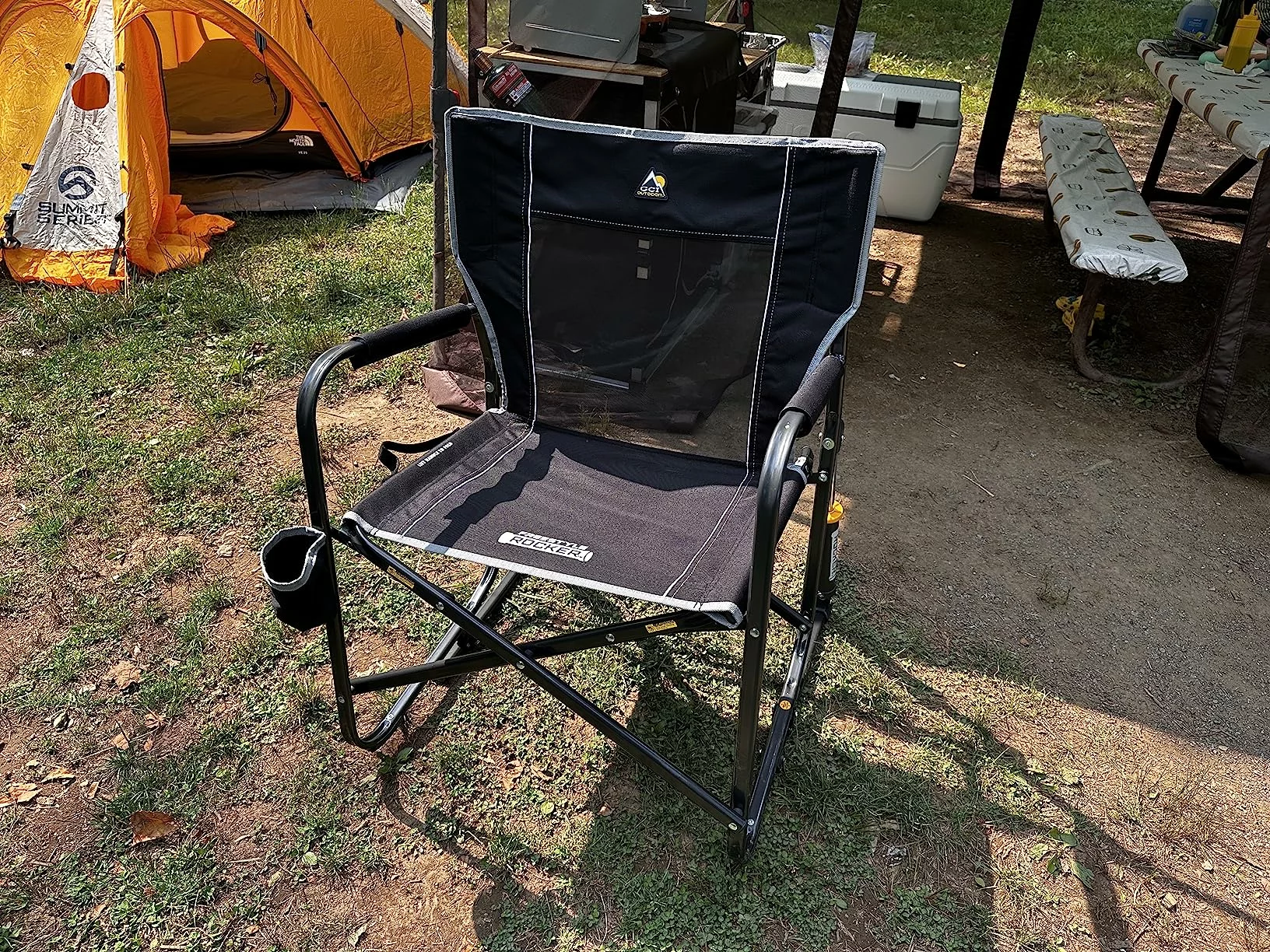 Fold-Flat Outdoor Rocking Camp Chair – Smooth Rocking Motion, Drink Holder & Carry Handle photo review