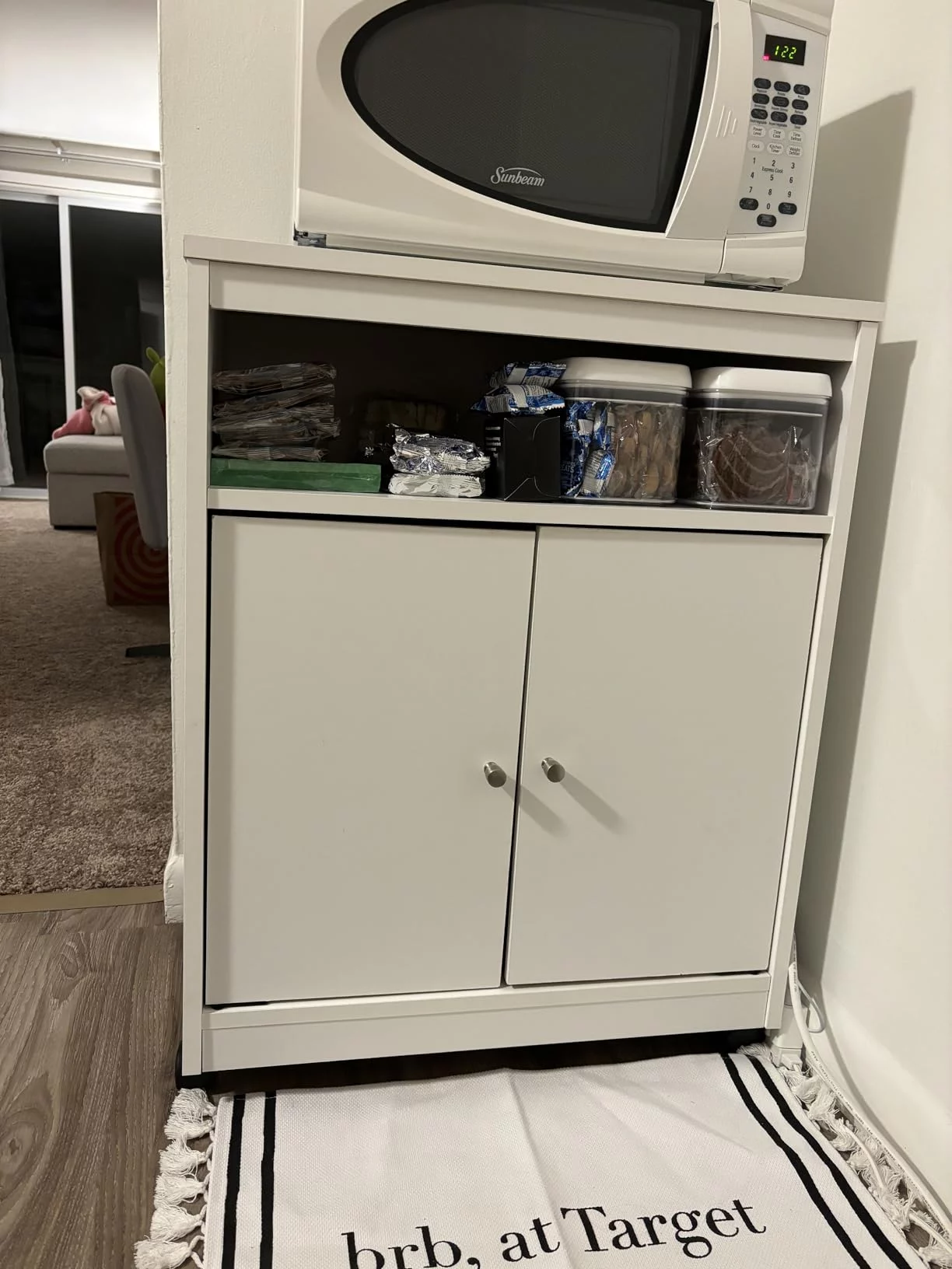 Good To Go Style Laundry & Microwave Utility Cart - Rolling Kitchen Island with Storage Cabinet, Drawer and Shelf - Compact, Multi-Purpose Workstation for Small Spaces photo review