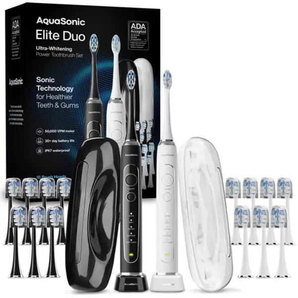 Elite DUO Pack 2-Piece Electric Sonic Toothbrush Set - Rechargeable, High-Vibration Technology, Multiple Modes & Built-in Timer - Value Pack for Couples/Family