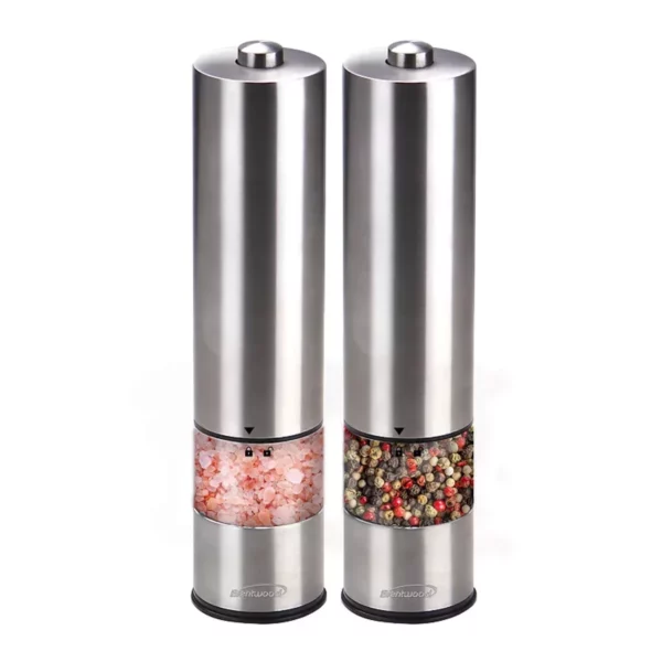 Set of 2 Electric Salt and Pepper Grinders with LED Light - Adjustable Ceramic Mechanisms - Battery Operated, Effortless One-Hand Operation