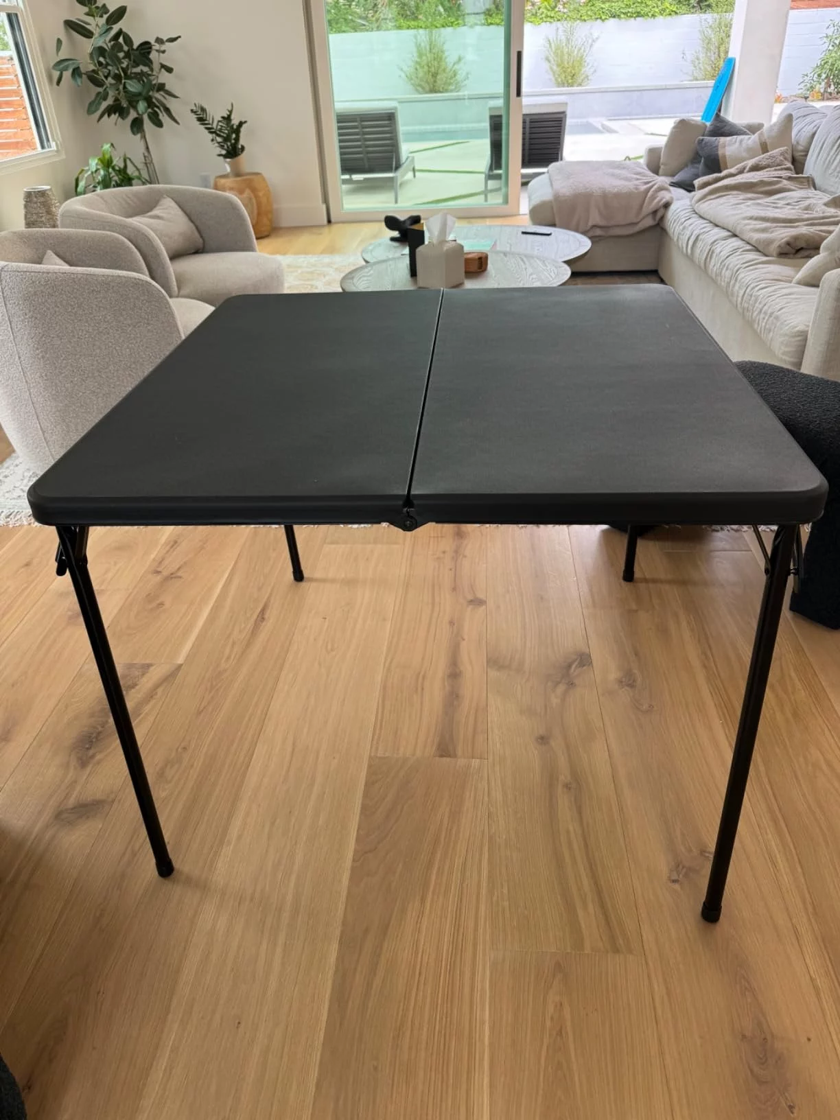 Portable Folding Card Table for Games, Puzzles, and Extra Seating - Lightweight, Durable Steel Frame & Easy Storage - Square Utility Table photo review