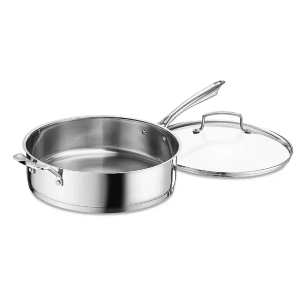 Professional 6-Quart Stainless Steel Saute Pan with Lid - Durable, Dishwasher Safe & Induction Ready Skillet - Large Capacity Cookware