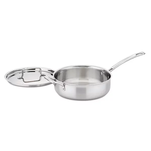 3.5-Quart Triple-Ply Stainless Steel Saute Pan with Lid - Multiclad Construction for Even Heat Distribution - Induction Ready & Oven Safe Cookware
