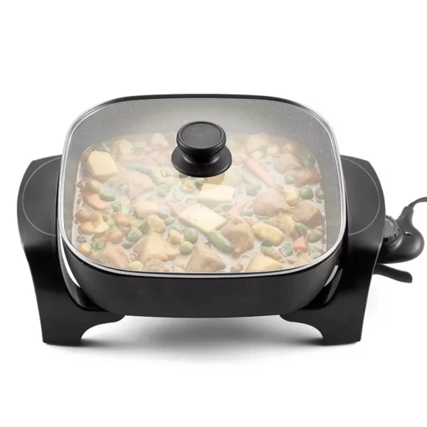 12-Inch Extra Depth Electric Skillet with Glass Lid - Nonstick Coating & Adjustable Temperature Control - Versatile Pan for Frying, Roasting, Stewing & Serving