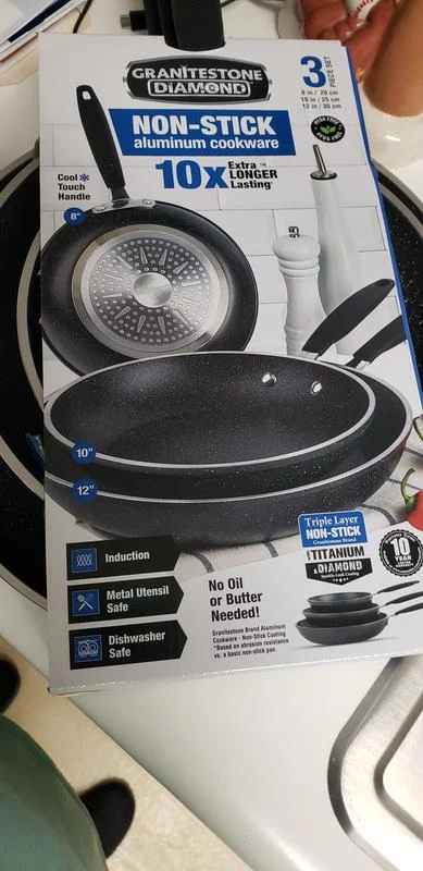 3-Piece Diamond-Infused Nonstick Frypan Set - Extremely Durable, PFOA-Free Coating for Healthy Cooking - Oven Safe & Scratch Resistant Skillets photo review