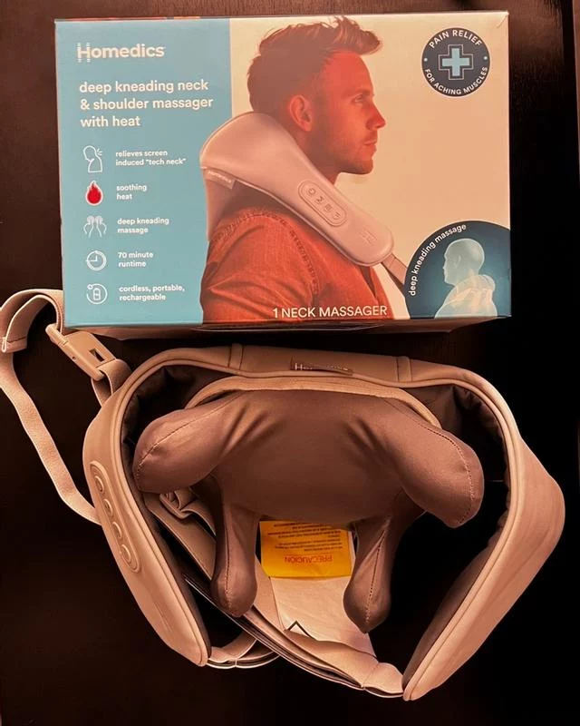 Click to view full screen Rechargeable Deep Kneading Neck & Shoulder Massager with Heat - Cordless Shiatsu Therapy for Muscle Pain Relief - Portable & Adjustable photo review