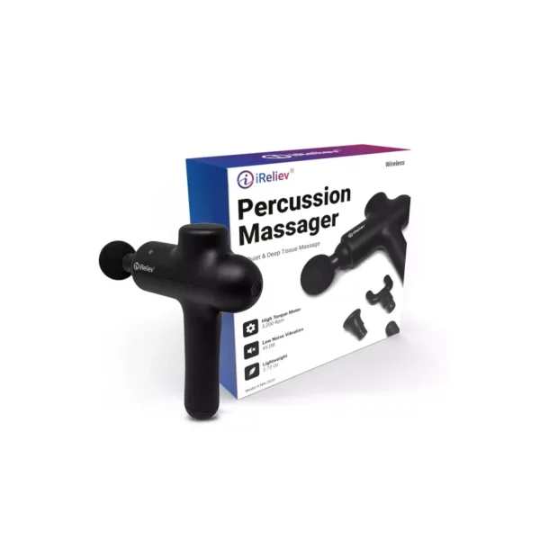 Wireless Percussion Massage Gun – Rechargeable Deep Tissue Massager with 4 Heads and Carry Case