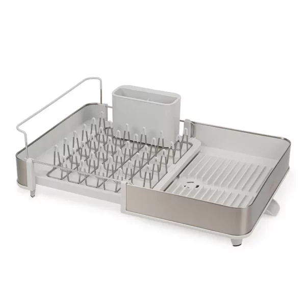 Extendable Steel Dish Rack with Integrated Draining Spout - Expandable Design for More Dishes, Rust-Resistant & Easy Clean - Perfect for Small or Large Kitchens