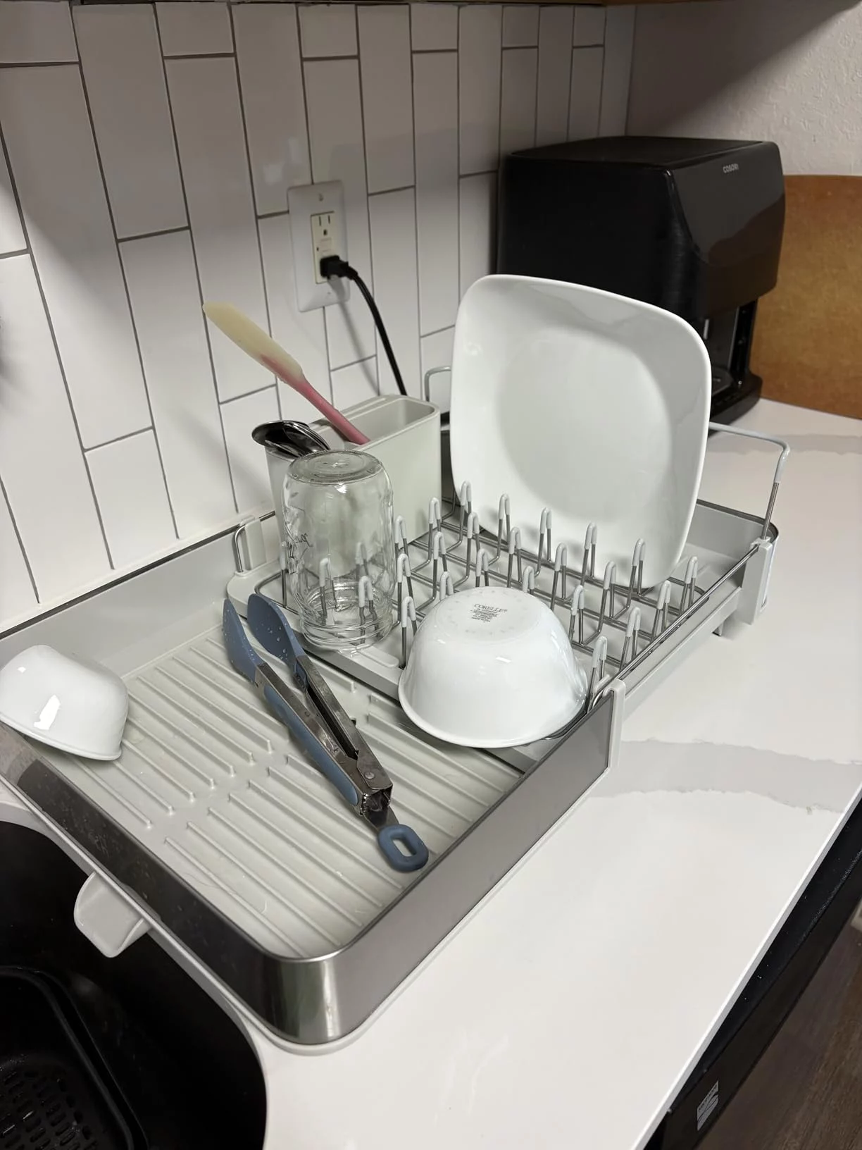 Extendable Steel Dish Rack with Integrated Draining Spout - Expandable Design for More Dishes, Rust-Resistant & Easy Clean - Perfect for Small or Large Kitchens photo review