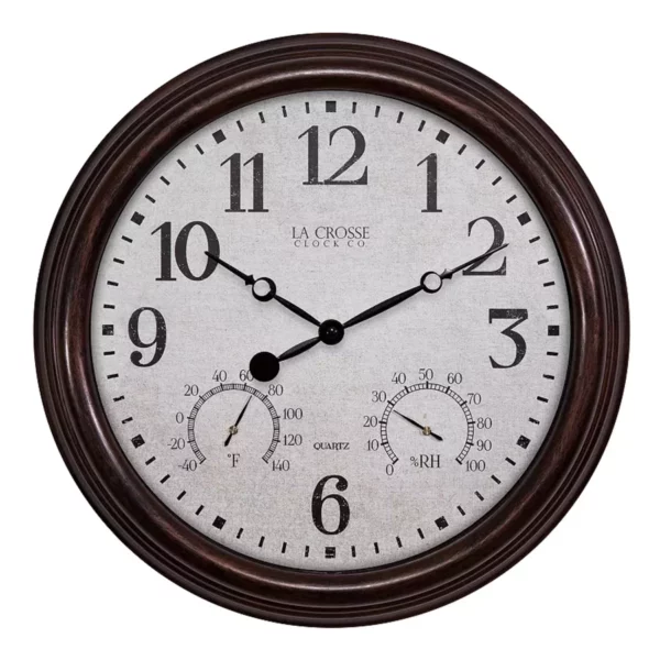 Indoor/Outdoor Wall Clock – Weather-Resistant with Temperature & Humidity Display