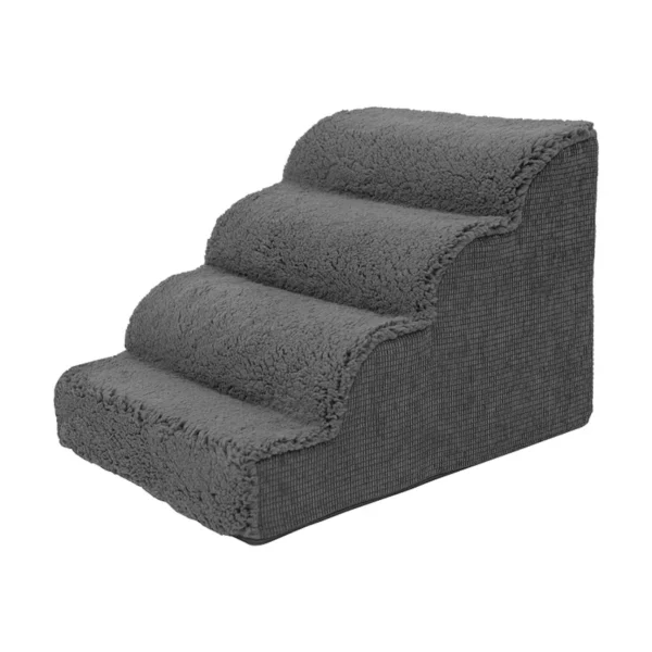 High Density Sherpa Rounded 4-Step Pet Stairs/Ramp - Furniture Access for Small Dogs, Cats & Pets with Mobility Issues - Anti-Slip Base & Soft, Washable Cover