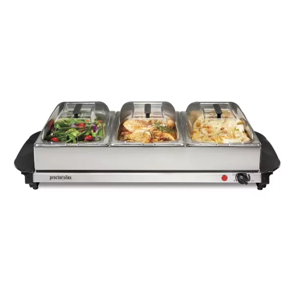 Electric Triple Buffet Server & Food Warmer with Oven-Safe Trays - Adjustable Temperature Control - Ideal for Parties, Holidays & Catering