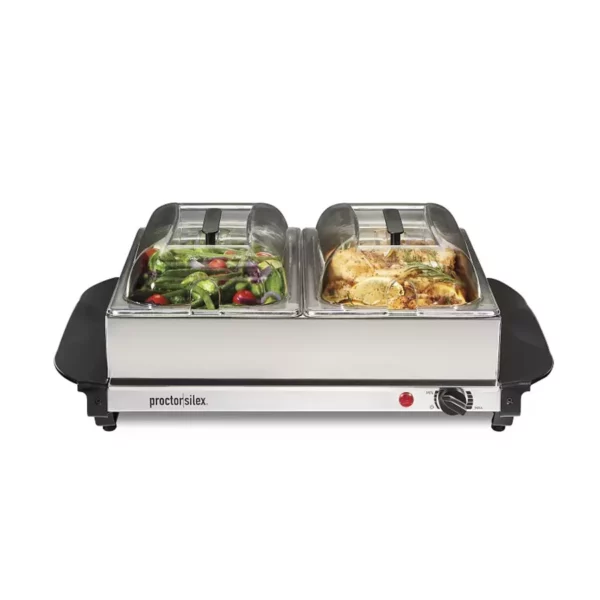Electric Double Buffet Food Warmer & Server - Two 2.5-Quart Trays with Clear Lids - Adjustable Heat Control for Parties, Events & Entertaining - Keep Food Warm and Ready