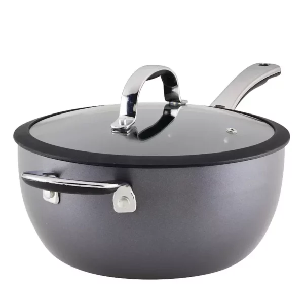Cook + Create 4.5-Quart Hard-Anodized Nonstick Saucier with Lid - Superior Heat Distribution & Durable PFOA-Free Nonstick - Versatile Pan for Sauces, Soups & Braising