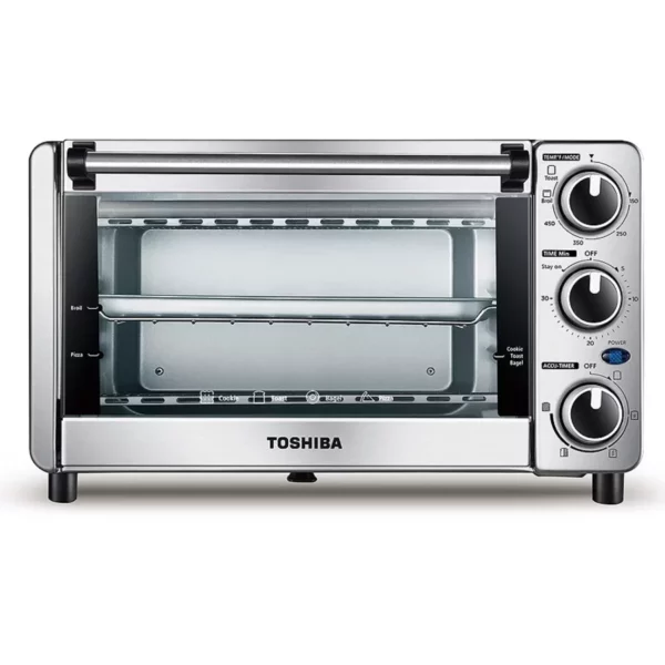 4-Slice Toaster Oven & Broiler with Stainless Steel Finish - Versatile Countertop Oven for Toast, Bagels, Baking, and Broiling - Space-Saving Design