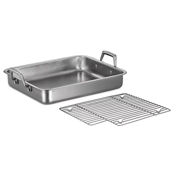 Gourmet Prima Style 18/10 Stainless Steel 15-Inch Roaster Pan - Heavy-Duty Construction with Basting Grill Rack - Ideal for Turkey, Roasts & Vegetables - Induction Ready