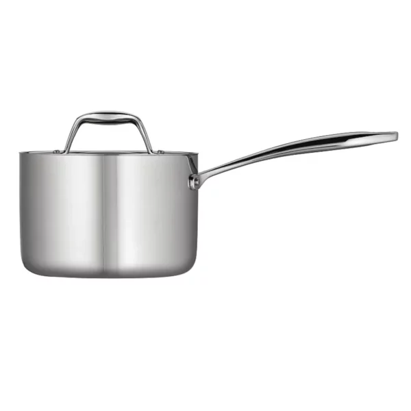 2-Quart Tri-Ply Clad Stainless Steel Saucepan with Lid - Professional Grade, Even Heat Distribution - Induction Ready & Oven Safe Cookware for Sauces and Liquids