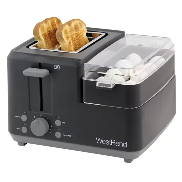 2-Slice Breakfast Station Toaster & Egg Cooker - Multifunction Appliance for Toast, Eggs, and Meats - Fast, Compact & Easy Morning Meals