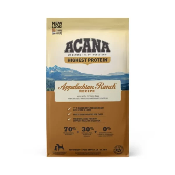 Dry Dog Food Grain Free Appalachian Ranch High Protein Formula 25 lb Bag
