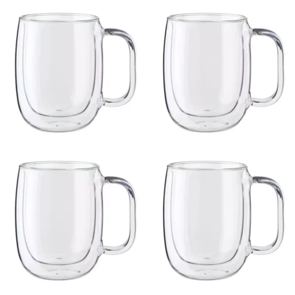 ZWILLING Sorrento Plus 4-Piece Double Wall Glass Coffee Mug Set, Clear