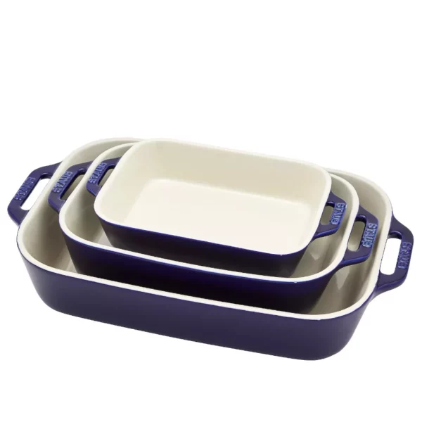 Staub Ceramic 3-Piece Rectangular Baking Dish Set, Oven Safe