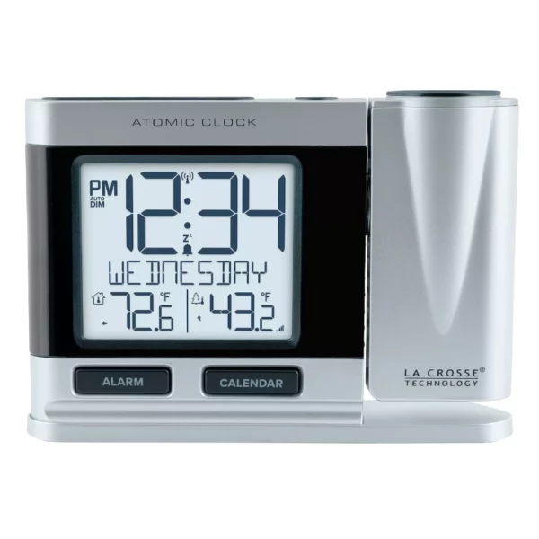 La Crosse Technology 616-12667-INT Silver Atomic Projection Clock with Temperature