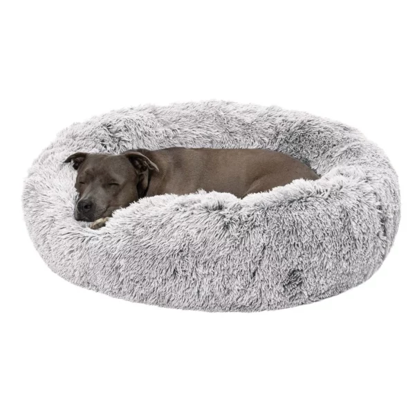 Round Calming Faux Fur Donut Dog Bed, Large