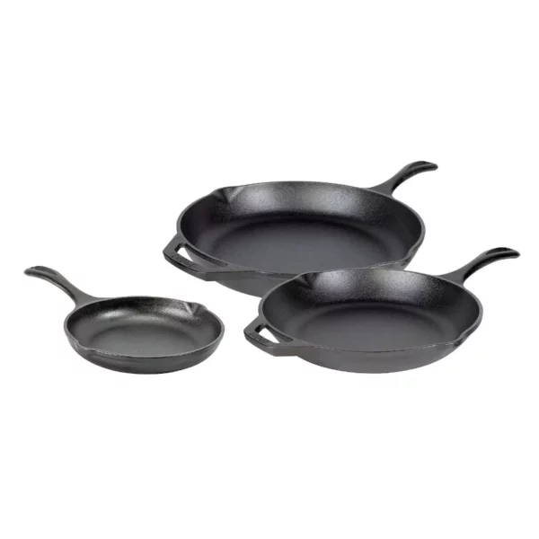 Lodge Chef Collection Seasoned Cast Iron Skillet Set of 3, Pre-Seasoned Frying Pans for Stovetop and Oven