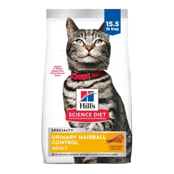 Dry Cat Food for Adult Cats Urinary and Hairball Control Chicken Recipe 15.5 lb Bag