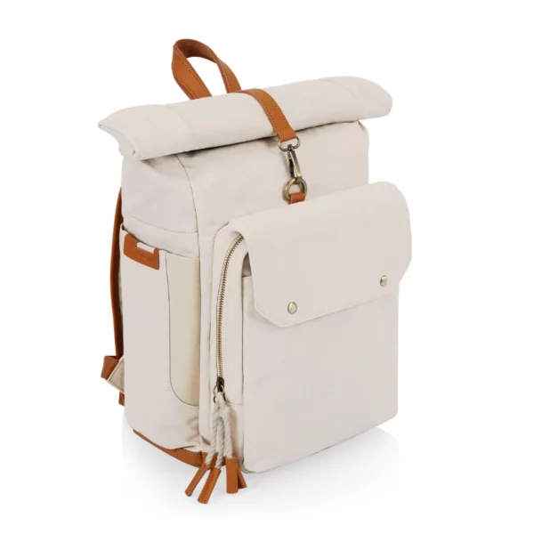 Picnic Time Carmel Roll Top Backpack Cooler - Eco-Friendly Insulated Roll-Top Backpack with Recycled Canvas