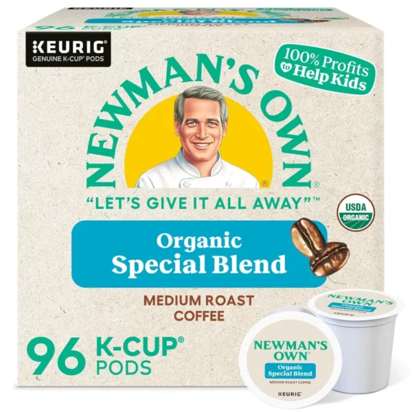 Newman's Own Organics Special Blend Coffee Keurig K-Cup Pods, Medium Roast, Bold & Balanced with Indonesian & Central American Beans, 96 Count/Carton - USDA Organic, 100% Arabica
