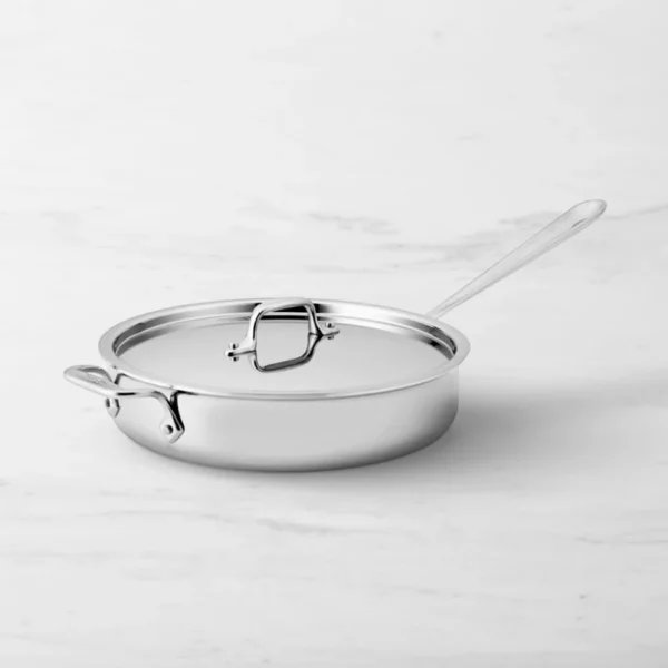 All-Clad D3® Tri-Ply Stainless-Steel Sauté Pan, 3 Quart - Premium 3-Ply Bonded Cookware with Lid, Made in USA