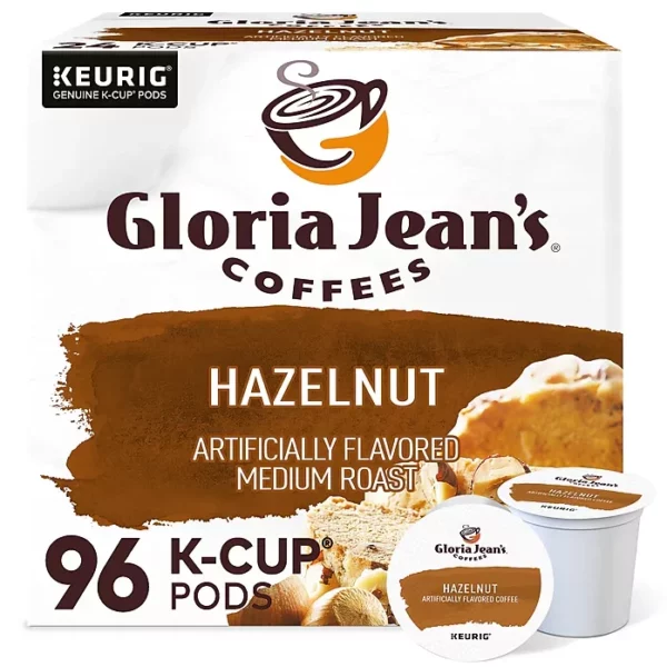 Gloria Jean's Coffees Hazelnut Coffee, Keurig K-Cup Pods, Medium Roast, 96/Carton - Kosher Hazelnut Flavored Single-Serve Coffee
