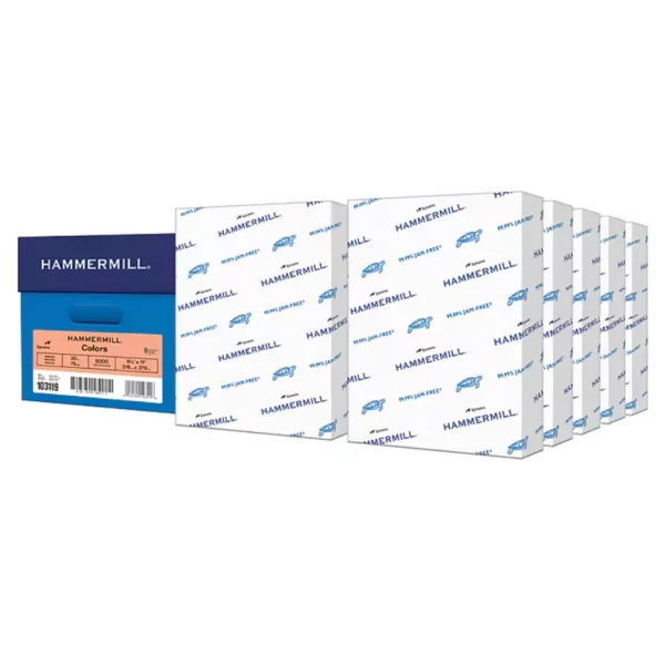 Hammermill Recycled Colors 8.5" x 11" Color Copy Paper, 20 lb Salmon, 5000 Sheets/Carton - Eco-Friendly Pastel, 30% Recycled, 99.99% Jam-Free Guarantee