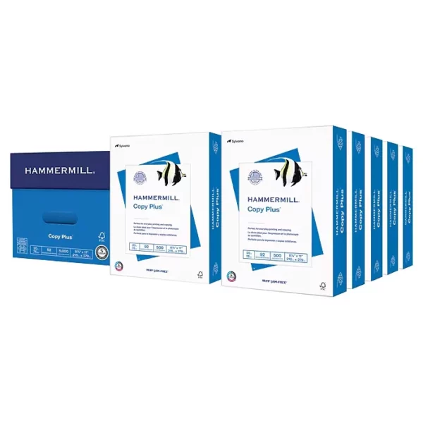 Hammermill Copy Plus 8.5" x 11" Copy Paper, 20 lbs., 92 Brightness, 5000 Sheets/Carton (105007) - Reliable Everyday White Multipurpose Copy Paper