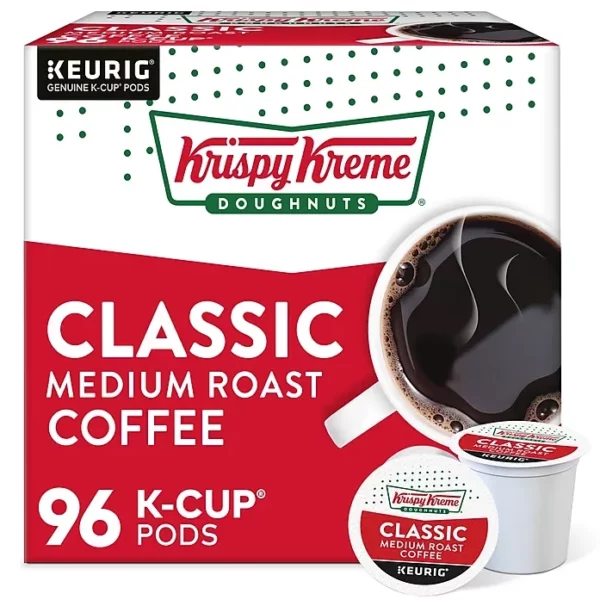 Krispy Kreme Classic Coffee Keurig K-Cup Pods, Medium Roast, Balanced Blend with Bright Fruit Notes & Sweet Finish, 96 Count/Carton - 100% Arabica, Kosher