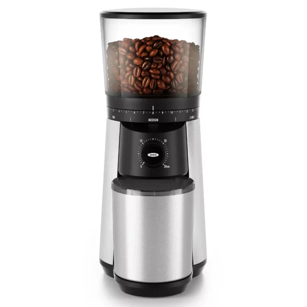 OXO Conical Burr Coffee Grinder - Stainless Steel Conical Burr Grinder with 15 Settings & One-Touch Timer