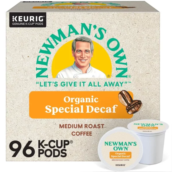 Newman's Own Organics Special Decaf Coffee Keurig K-Cup Pods, Medium Roast, Bold & Refined Blend with Rich Body & Smooth Finish, 96 Count/Carton - USDA Organic, 100% Arabica, Kosher, Recyclable Pods