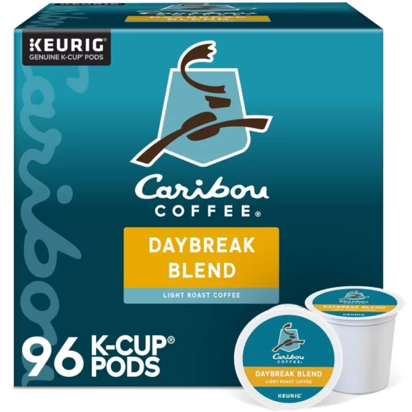 Caribou Coffee Daybreak Morning Blend Keurig K-Cup Pods, Light Roast, Fruity & Slightly Nutty, 96 Count/Carton - 100% Arabica, Kosher, Smooth Everyday Wake-Up Brew