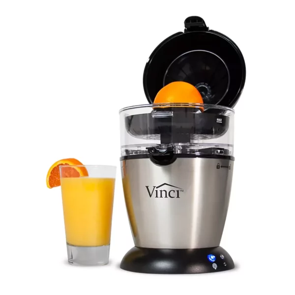 Vinci Housewares Hands-Free Electric Citrus Juicer - 12-oz Reservoir, Low & High Pulp Filters, One-Touch Operation for Fresh Lemon, Orange & Grapefruit Juice