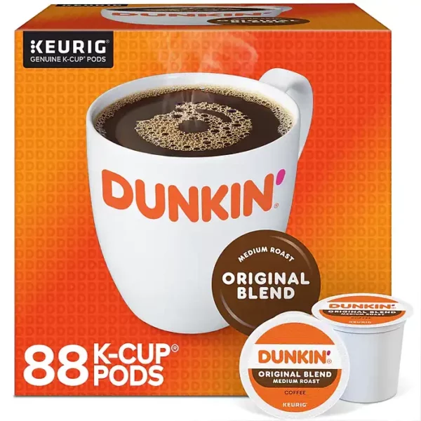 Dunkin' Original Blend Coffee Keurig K-Cup Pods, Medium Roast, Rich & Smooth Classic Flavor, 88 Count/Carton - 100% Arabica, OU Kosher, Recyclable Pods