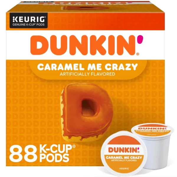 Dunkin' Caramel Me Crazy Coffee Keurig K-Cup Pods, Medium Roast, Creamy Caramel, Butterscotch & Brown Sugar Flavors, 88 Count/Carton - 100% Arabica, OU Kosher, Bakery-Inspired Indulgence