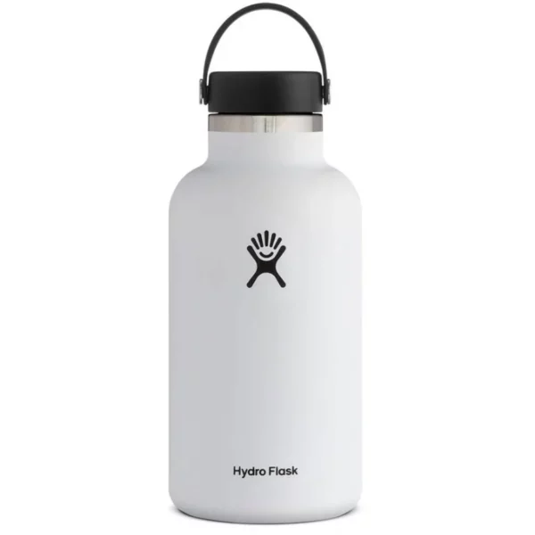 Hydro Flask 64 oz Wide Mouth Bottle White Double Wall Vacuum Insulated Stainless Steel Keeps Drinks Hot 12 Hours Cold 24 Hours for Gym Trails and Everyday Hydration