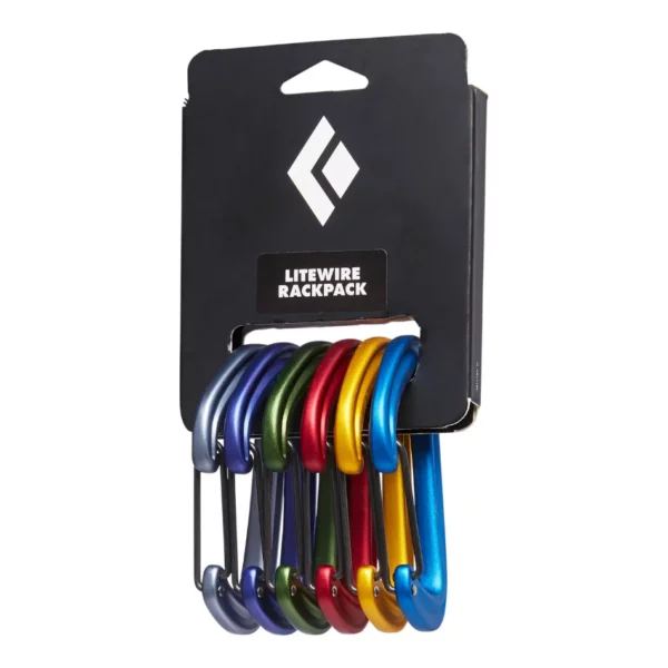 Black Diamond Litewire Rackpack Lightweight Hot Forged Carabiners with Color Coded Design 24 kN Strength Smooth Clipping Durable Rope Bearing Surface for Trad Climbing